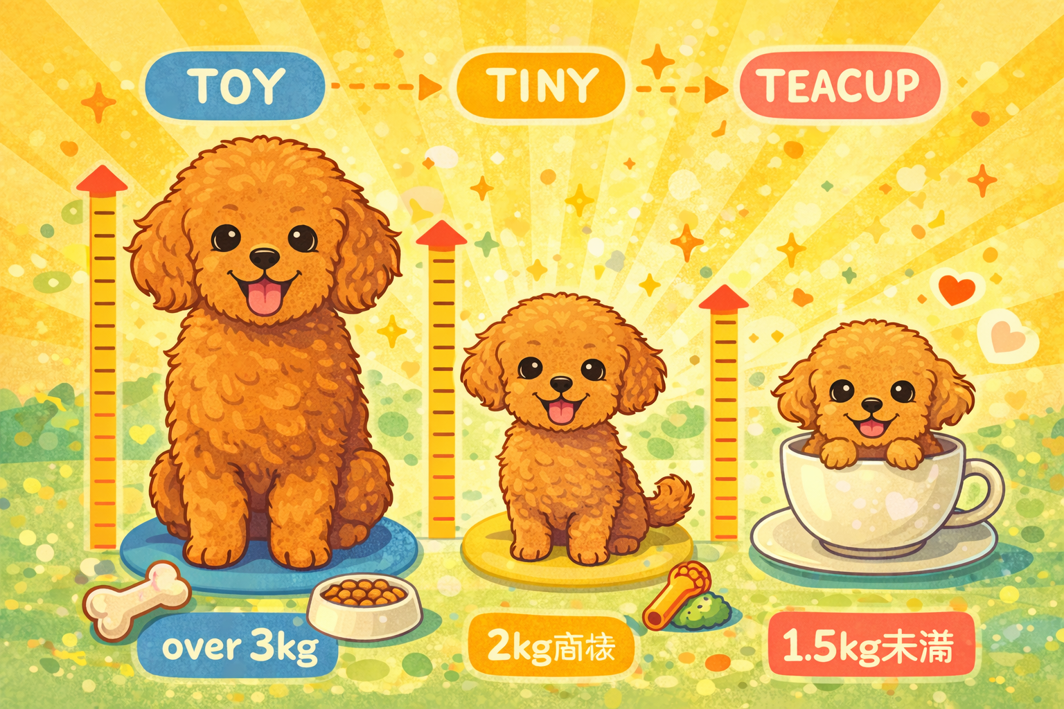 トイ・タイニー・ティーカッププードルの違いとは?サイズ予測の秘訣と後悔しないための健康・費用ガイド
